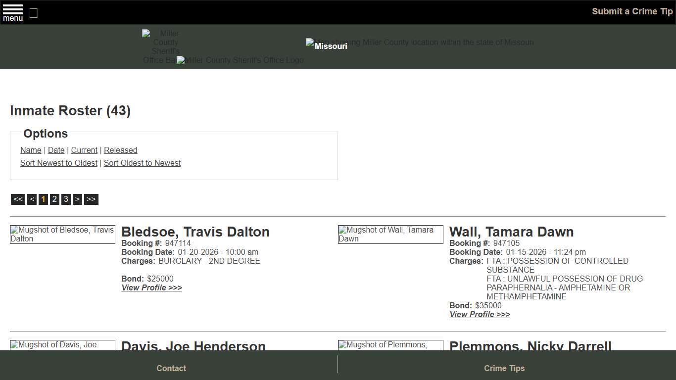 Inmate Roster - Current Inmates Booking Date Descending - Miller County Sheriff MO